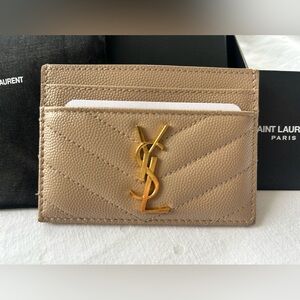 Saint Laurent Beige Card Holder with Gold Logo
